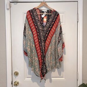 BUNULU Women’s Plus Size 3X Tie Front Dolman Short Sleeve V-Neck Top